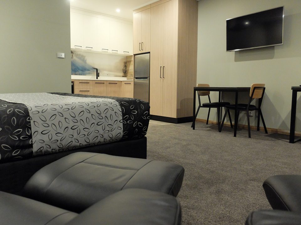 Deluxe Studio Apartment living area with kitchenette